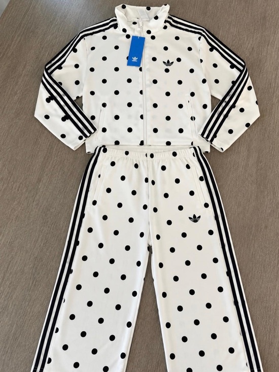 adidas Jackets & Blazers - adidas White & Black Polka Dot Tracksuit Pajama Set